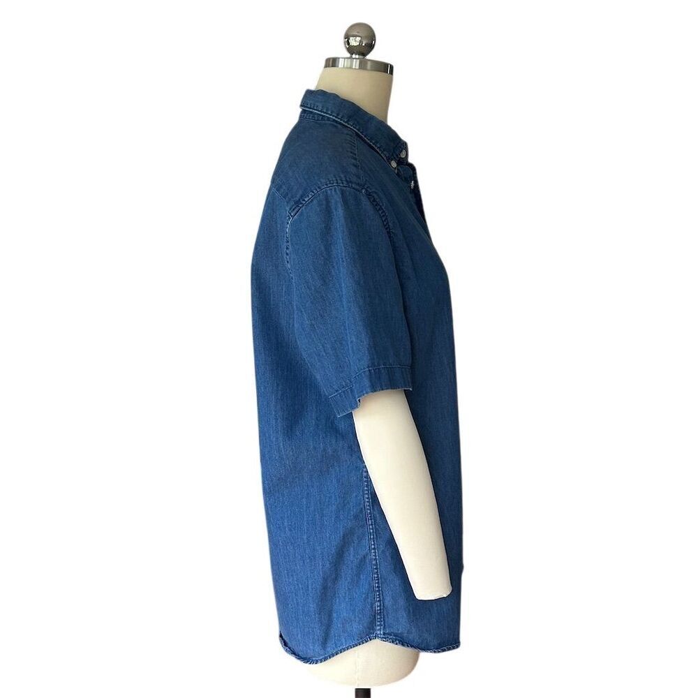 H&M Men's Blue Denim Short Sleeve Button-Down Shirt Size M Casual - Picture 6 of 8